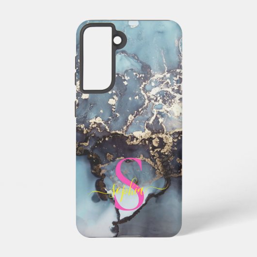 modern black and white marble monogram samsung galaxy hoesje (Achterkant)