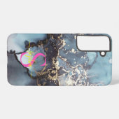 modern black and white marble monogram samsung galaxy hoesje (Achterkant horizontaal)