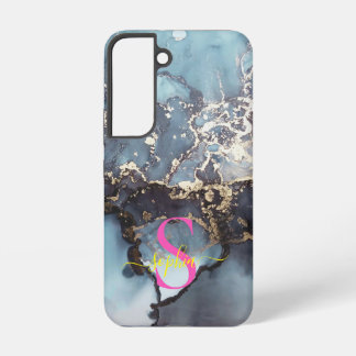 modern black and white marble monogram samsung galaxy hoesje