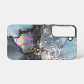modern black and white marble monogram samsung galaxy hoesje (Achterkant horizontaal)