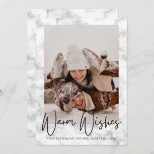 Modern Black and White Marble Mr. en Mrs. Feestdagenkaart