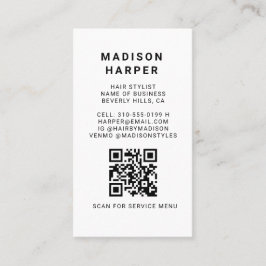 Modern Black and White Marble QR Code Business Visitekaartje