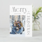 Modern Black and White Merry-kerstfoto Feestdagenkaart (Staand voorkant)