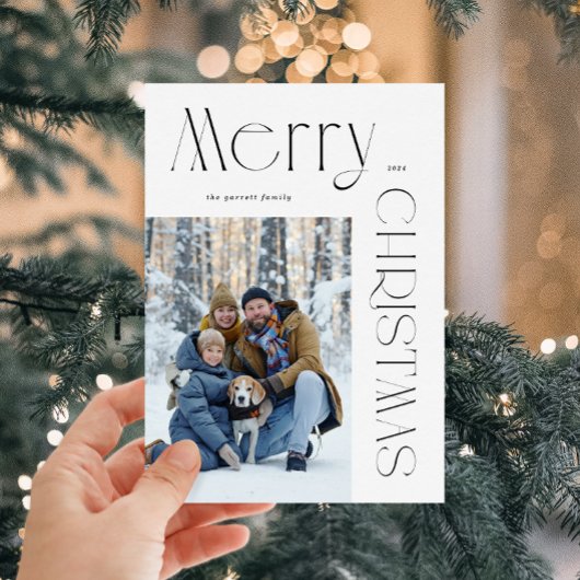 Modern Black and White Merry-kerstfoto Feestdagenkaart