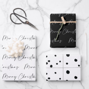 Modern Black and White Merry-kerstkalligrafie Inpakpapier Vel
