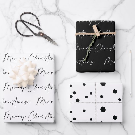 Modern Black and White Merry-kerstkalligrafie Inpakpapier Vel (Voorkant)