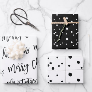 Modern Black and White Merry-kerstkalligrafie Inpakpapier Vel