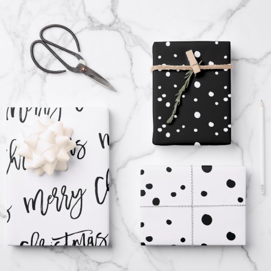 Modern Black and White Merry-kerstkalligrafie Inpakpapier Vel (Voorkant)