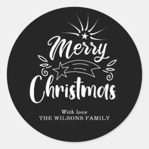 Modern Black and White Merry-kerststerren Ronde Sticker