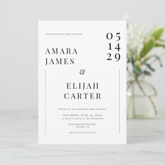 Modern Black and White Minimal Wedding Kaart (Staand voorkant)