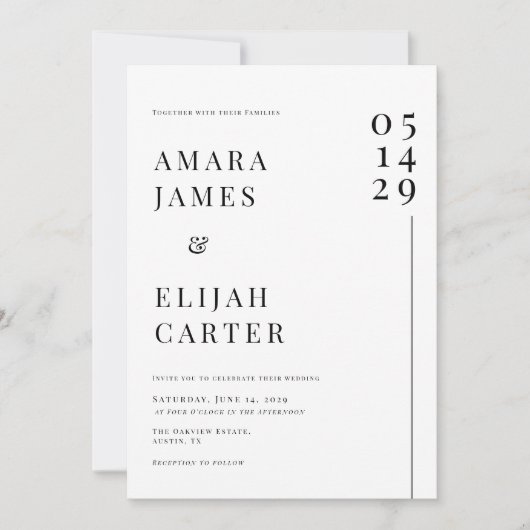 Modern Black and White Minimal Wedding Kaart (Voorkant)