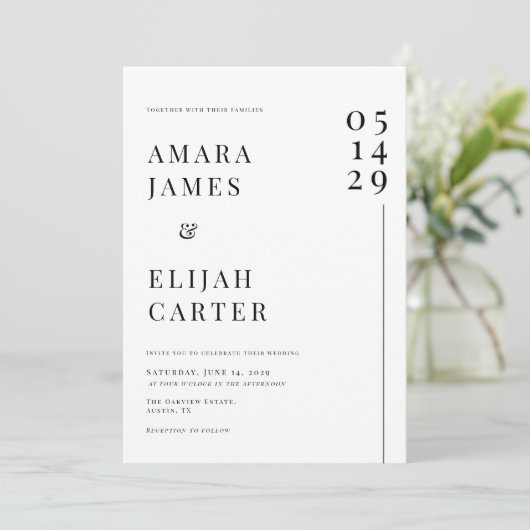 Modern Black and White Minimal Wedding Kaart (Staand voorkant)