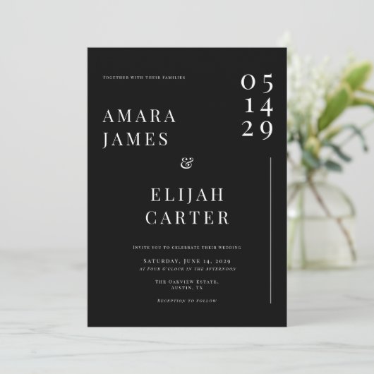 Modern Black and White Minimal Wedding Kaart (Staand voorkant)