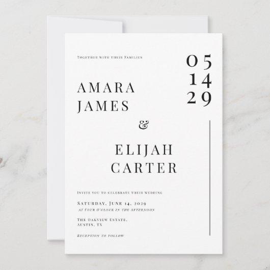 Modern Black and White Minimal Wedding Kaart (Voorkant)
