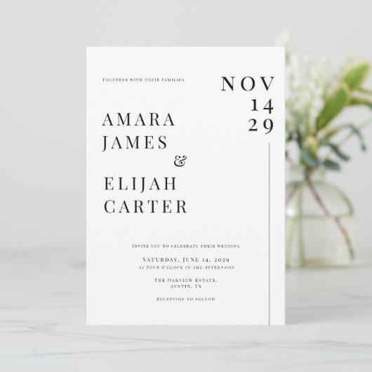 Modern Black and White Minimal Wedding Kaart (Staand voorkant)