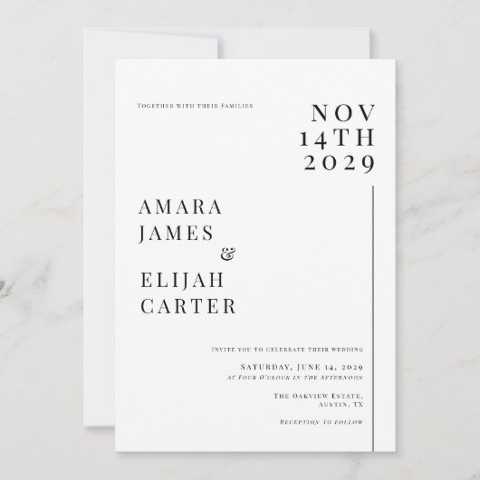 Modern Black and White Minimal Wedding Kaart (Voorkant)