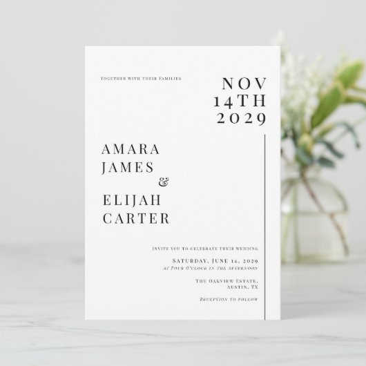 Modern Black and White Minimal Wedding Kaart (Staand voorkant)