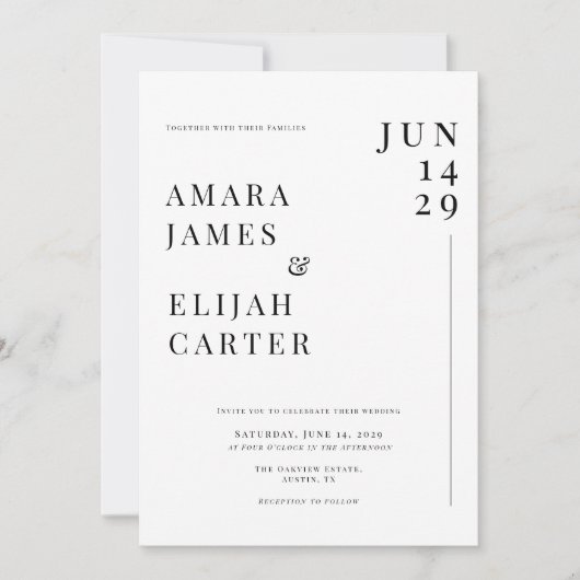 Modern Black and White Minimal Wedding Kaart (Voorkant)