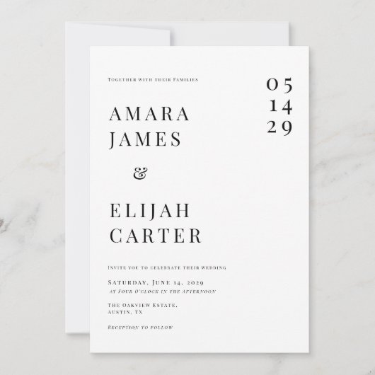 Modern Black and White Minimal Wedding Kaart (Voorkant)