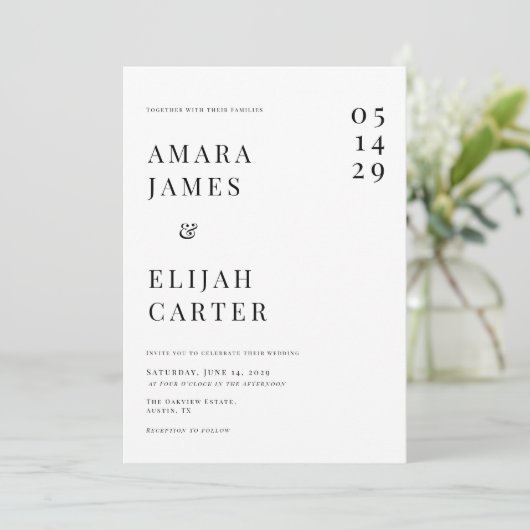 Modern Black and White Minimal Wedding Kaart (Staand voorkant)