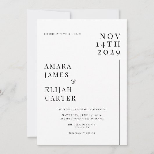 Modern Black and White Minimal Wedding Kaart (Voorkant)
