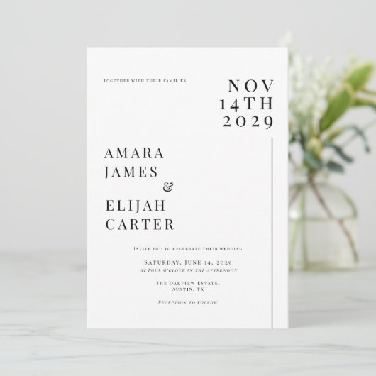 Modern Black and White Minimal Wedding Kaart (Staand voorkant)