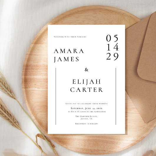 Modern Black and White Minimal Wedding Kaart