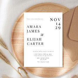 Modern Black and White Minimal Wedding Kaart