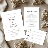 Modern Black and White Minimal Wedding Kaart