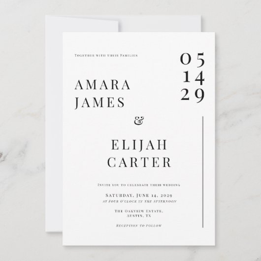 Modern Black and White Minimal Wedding Kaart (Voorkant)