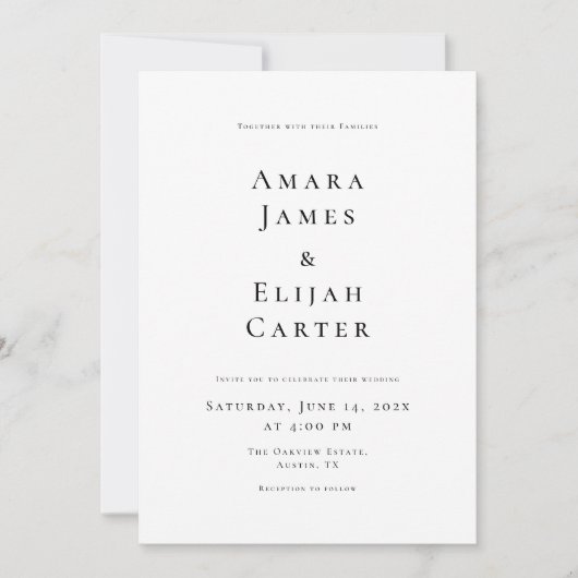 Modern Black and White Minimal Wedding Kaart (Voorkant)