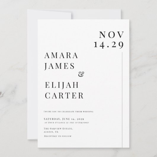 Modern Black and White Minimal Wedding Kaart (Voorkant)