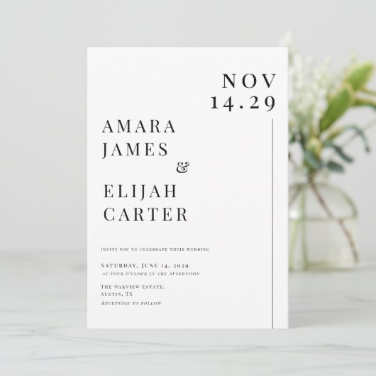 Modern Black and White Minimal Wedding Kaart (Staand voorkant)