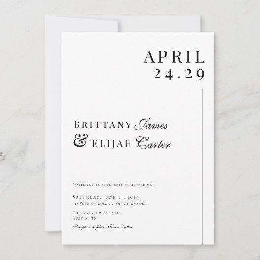 Modern Black and White Minimal Wedding Kaart (Voorkant)