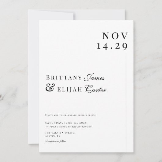 Modern Black and White Minimal Wedding Kaart (Voorkant)