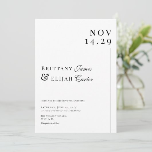 Modern Black and White Minimal Wedding Kaart (Staand voorkant)