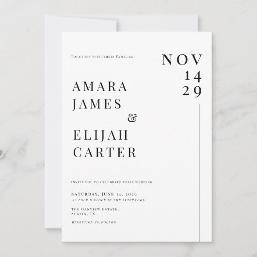 Modern Black and White Minimal Wedding Kaart (Voorkant)