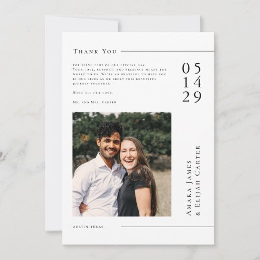 Modern Black and White Minimal Wedding Photo  Bedankkaart (Voorkant)