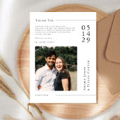Modern Black and White Minimal Wedding Photo  Bedankkaart