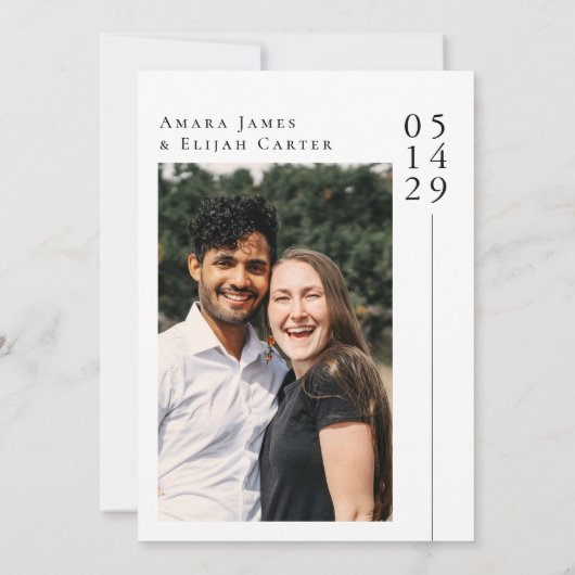 Modern Black and White Minimal Wedding Photo Save The Date (Achterkant)