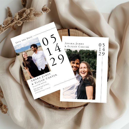 Modern Black and White Minimal Wedding Photo Save The Date