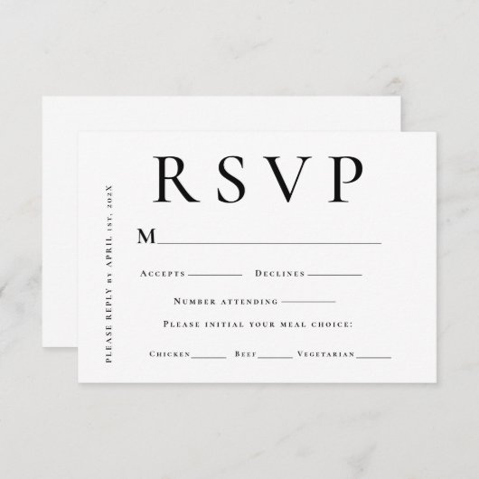 Modern Black and White Minimal Wedding RSVP Kaartje (Voorkant / Achterkant)