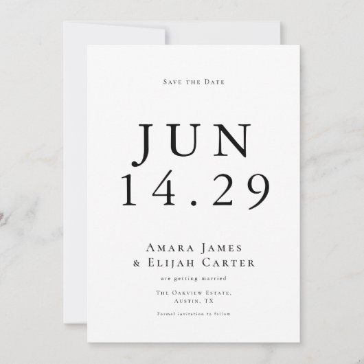 Modern Black and White Minimal Wedding Save The Date (Voorkant)