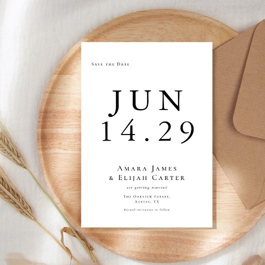 Modern Black and White Minimal Wedding Save The Date