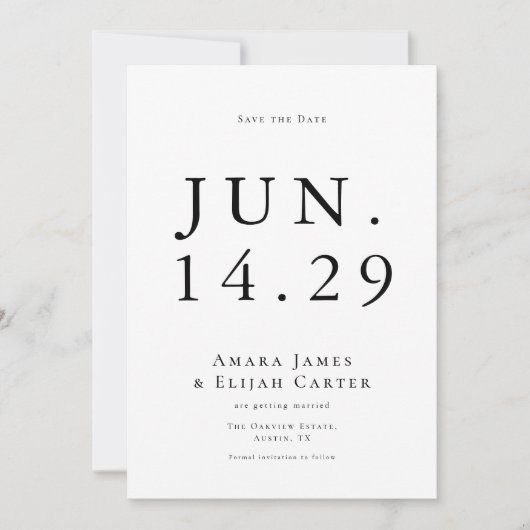 Modern Black and White Minimal Wedding Save The Date (Voorkant)