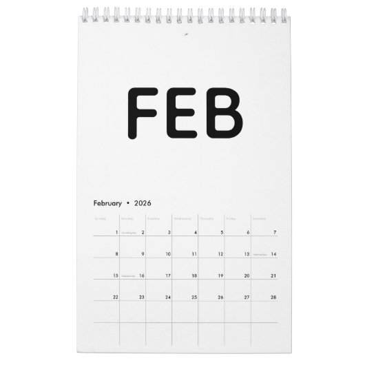 Modern Black and White Minimalist 2026 Kalender (Feb 2026)