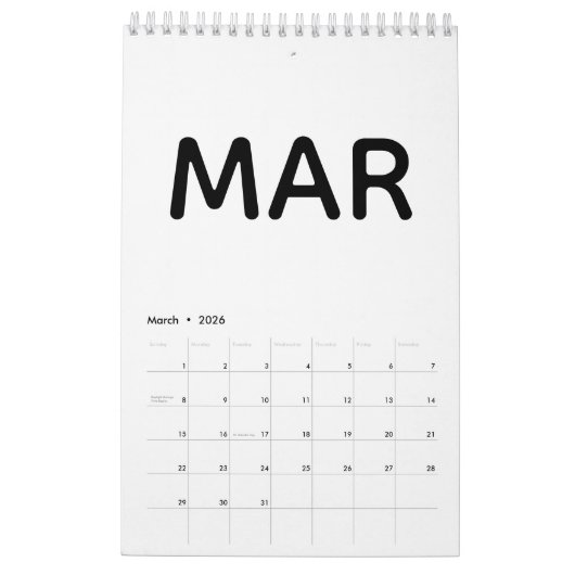 Modern Black and White Minimalist 2026 Kalender (Mar 2026)