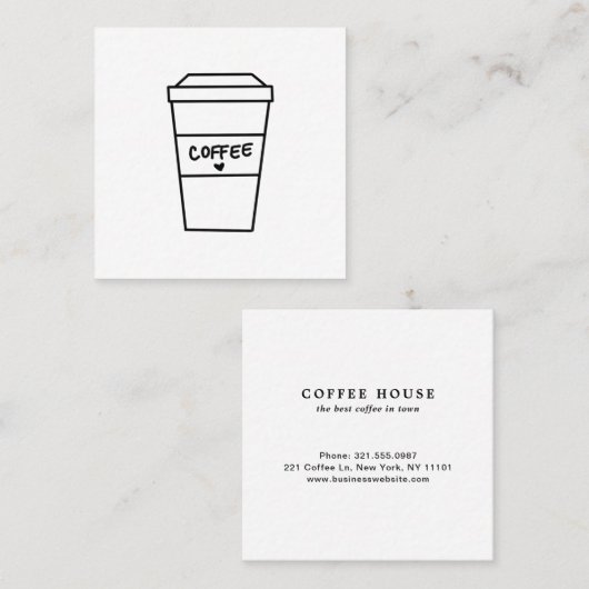 Modern Black and White Minimalist Cute Coffee Cup Vierkante Visitekaartje (Voorkant / Achterkant)