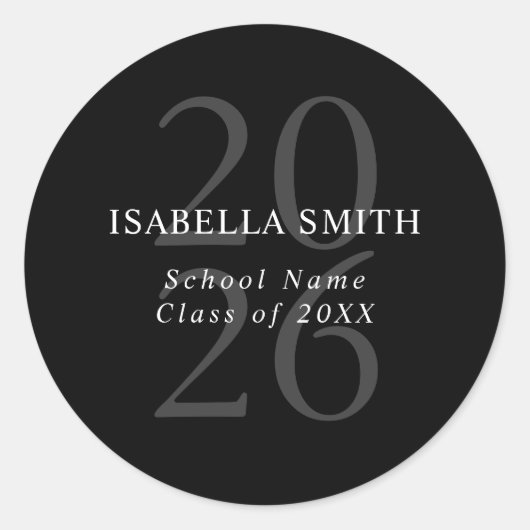 Modern Black and White Minimalist Graduation Ronde Sticker (Voorkant)
