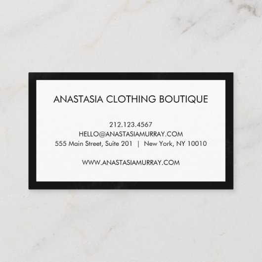 Modern Black and White Minimalist Luxury Boutique Visitekaartje (Achterkant)